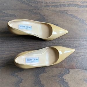 Jimmy Choo Patent Leather Pointed Toe Pumps in Mustard